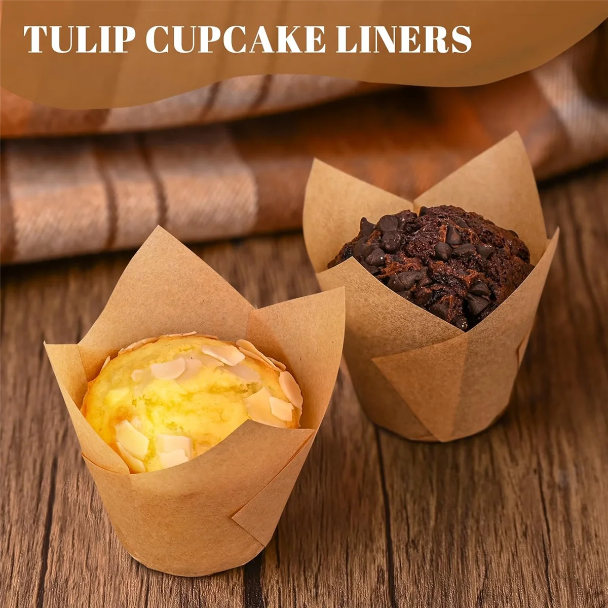 120 Counts Natural Tulip Cupcake Liners for Baking Cups, Parchment Paper Muffin Liners Holders, Tulip Cupcake Liners