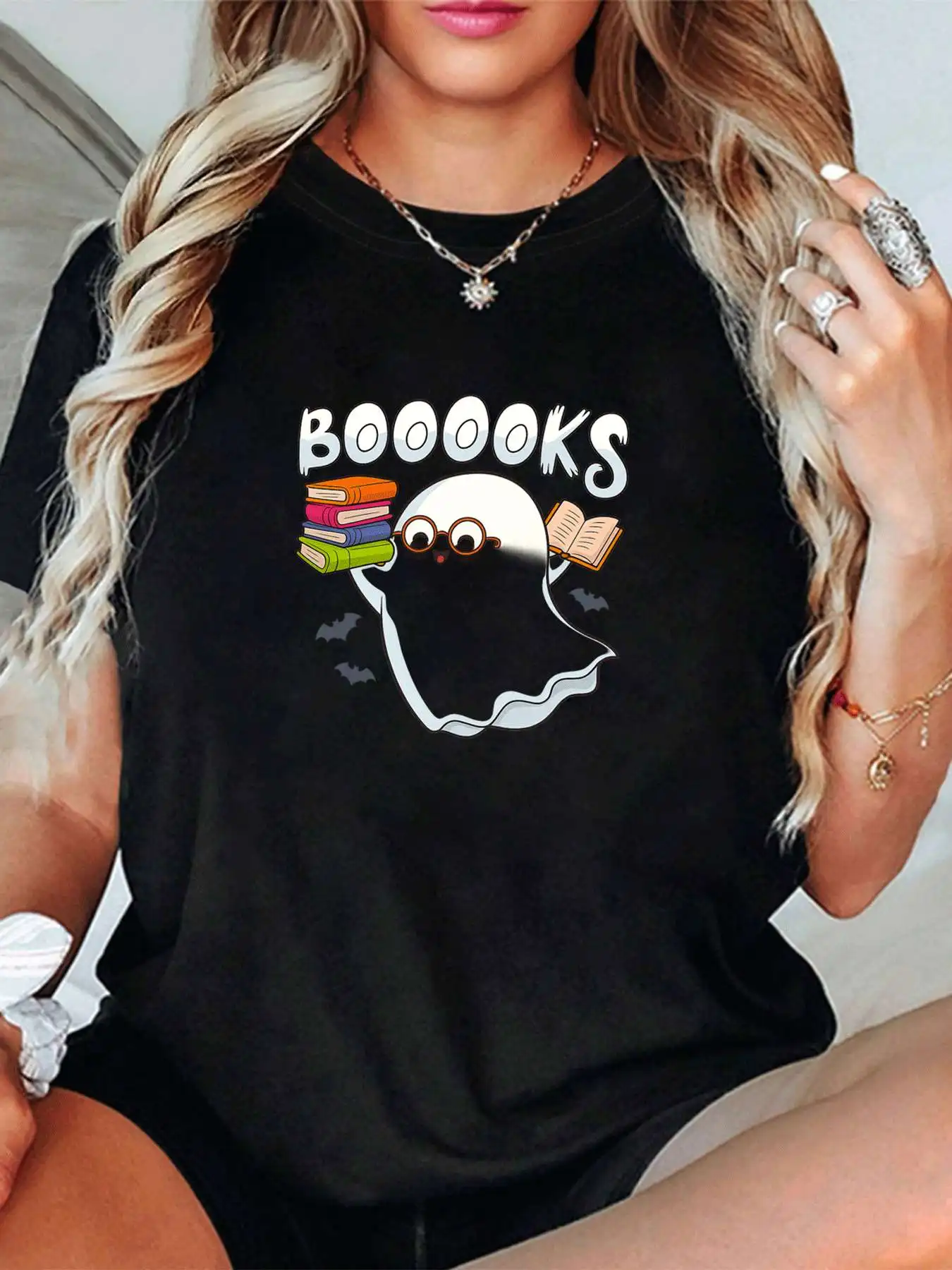 

【1144384】Женская футболка больших размеров с круглым вырезом, короткими рукавами, эластичными рукавами-полурукавами и модными принтами.