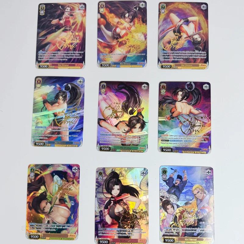 9Pcs/Set WS Cards ACG Girl The King of Fighters Mai Shiranui Anime Game Characters Collection Color Flash Self Made Cards Toys