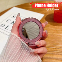 Luxury Diamond Bling Cell Phone Ring Holder Stand Grip 360 Degree Rotating Round Glitter Mirror Phone Holders for iPhone 16 15