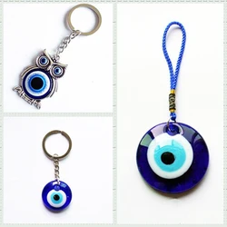 Turkish Glass Blue Eye Pendant Keychain Key Ring For Men Women Gift Unique Vintage Cute Owl Evil Eye Animal Bag Car keychain