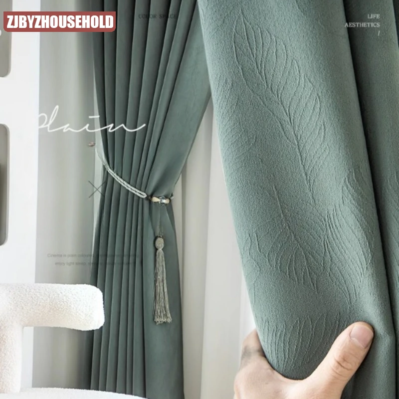 

Thickened Jacquard Curtains for Living Room Bedroom High-end Chenille Simple European Blackout Villa Textured Customized