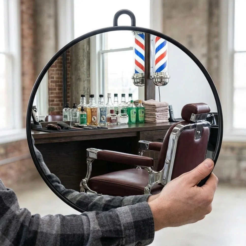 

Современное круглое подвесное зеркало профессиональное с отверстиями для крепления, парикмахерское зеркало для стрижки, легко устанавливаемое, стеклянное