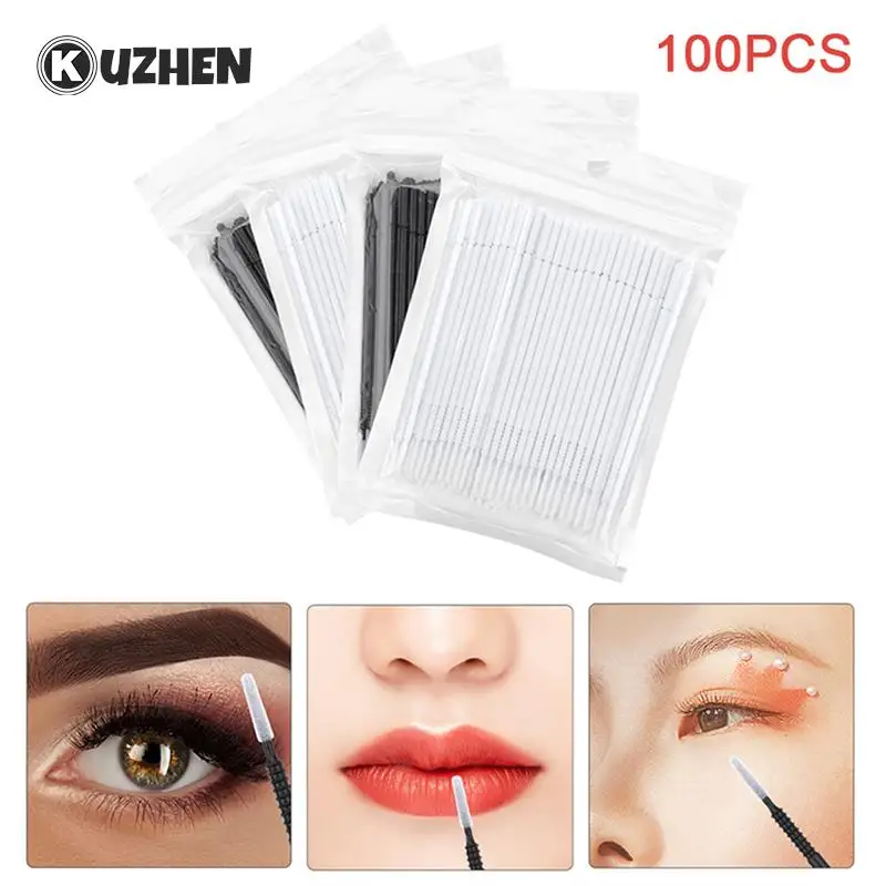 Coton-tige jetable pour application de Mascara, brosse pour cils, maquillage, outils pour enlever les extensions, 100 pièces