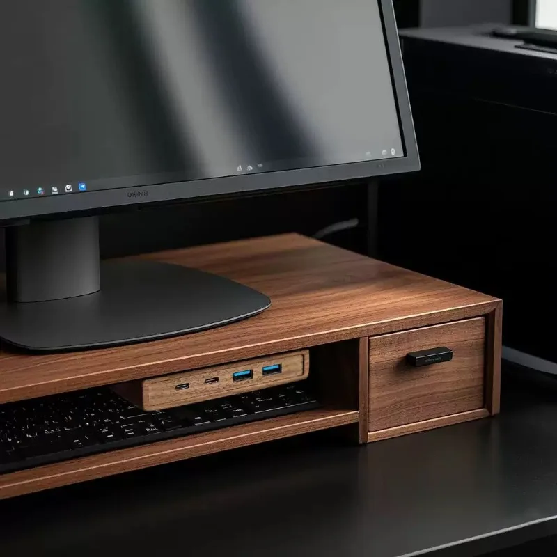 Solid Wood 10Gbps USB 3.2 Data Hub Self Adhesive Desktop USB C Splitter High Speed Multiport Adapter for Desk Fast Transfer HUB