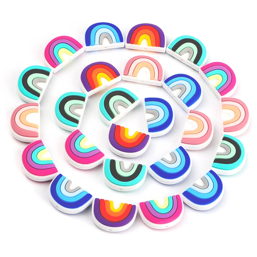10Pcs Mini Silicone Beads Rainbow Shape Silicone Focal Beads For Jewelry Making Diy Keychain Beadable Pen Bracelet Necklace