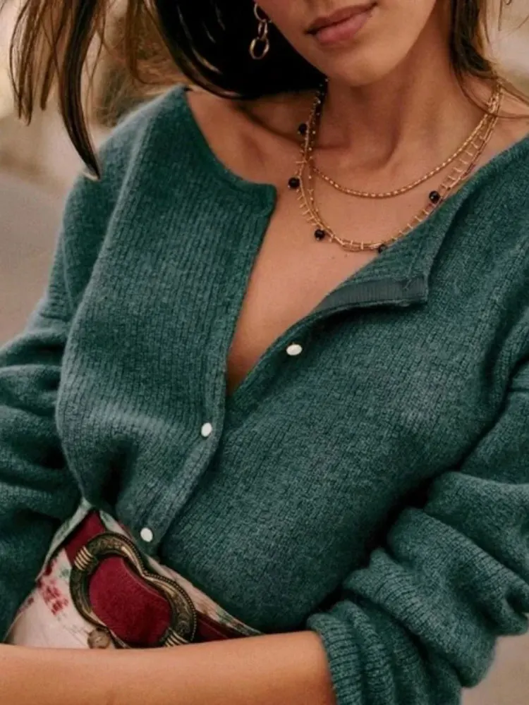 New Fashion Basic Women Solid Color Round Neck Long Sleeve Sweater Coats Casual Versatile With Button Soft Warm Cardigan Jackets