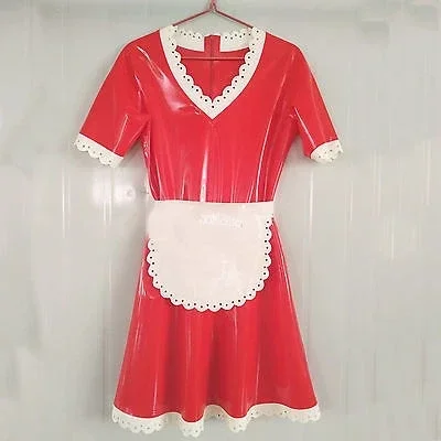

100% Latex Rubber Gummi Women Tight Skirt Red Drees Size XS-XXL