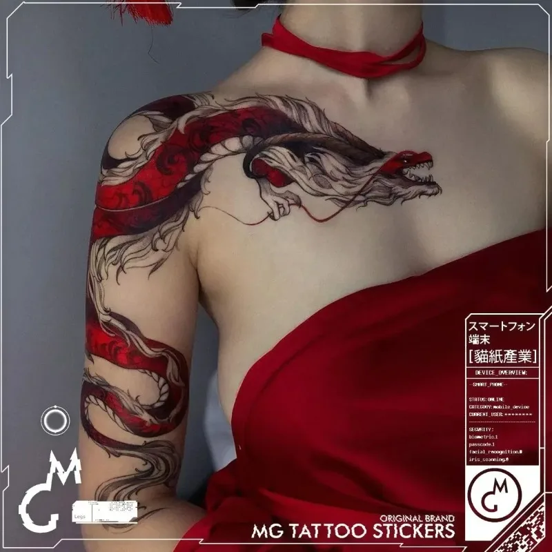 Chinese Retro Dragon Temporary Tattoo Art Lasting Fake Tattoo for Woman Thigh Sexy Red Sticker Waterproof Tatuajes Temporales