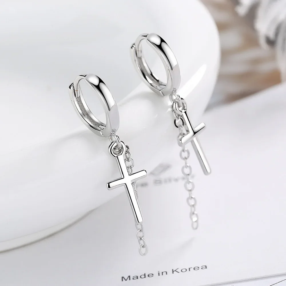 Creolen mit Persönlichkeit, Kreuz-Anhänger, 925er-Sterlingsilber, hypoallergen, Ohr, Hochzeit, Schmuck für Damen und Herren, Geschenke
