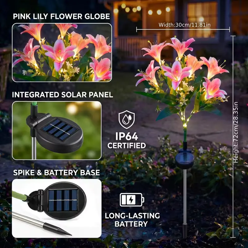 Solar Lily Flower Lawn Lights IP65 Waterproof Auto on/Off Solar Stake Lamp LED Decor Lamp for Garden Yard Path Outdoor view 3