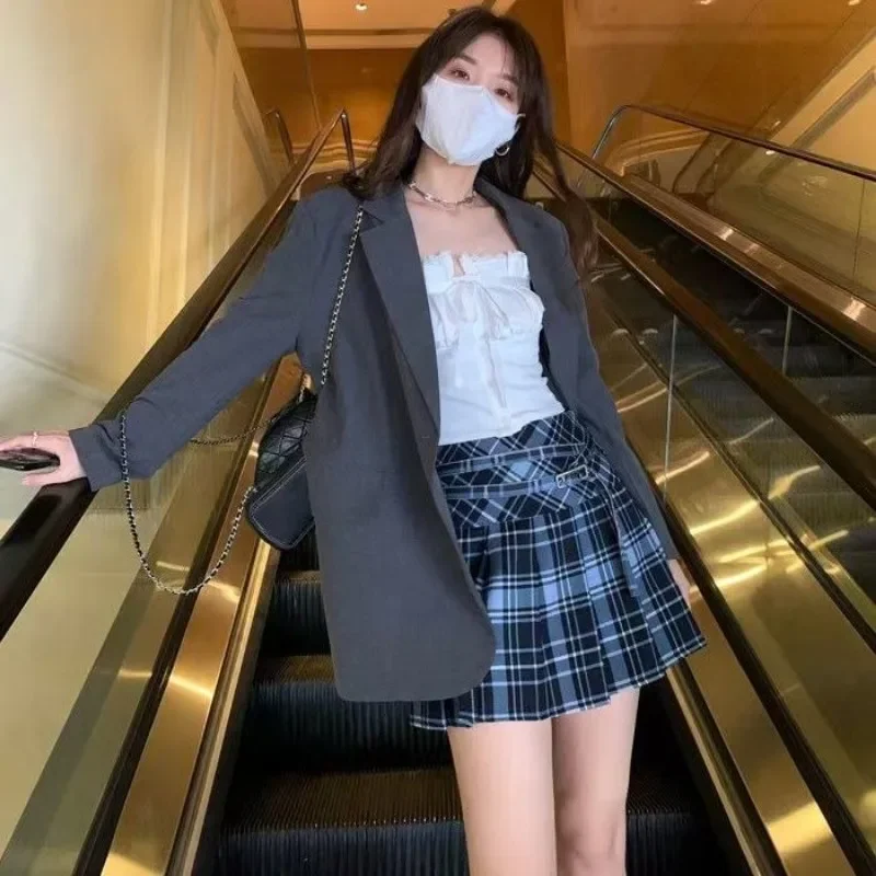 

Pleated Skirts Women Plaid Vintage Safety Preppy Style Sweet Spicy Girls Leisure All-match Spring Summer High Waist Daily Mujer