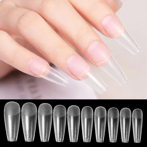Imagen 2 del producto Uñas postizas artificiales semiesmeriladas, cubierta completa, prensa transparente en puntas de uñas, 100 unids/lote por caja