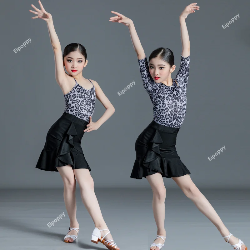 Children Latin Dance Costume 2024 Professional Exercises Costume Girls Spring Summer Split Latin Dance Suit