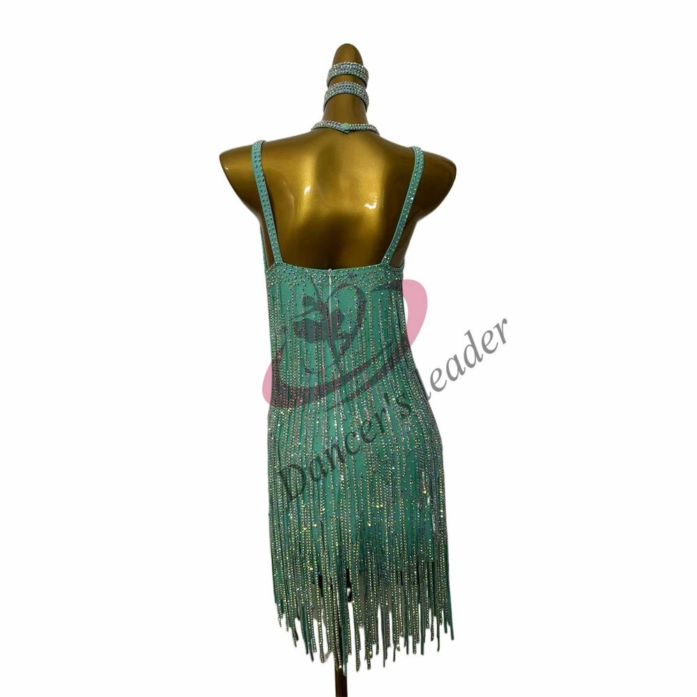 Latin Dance Dress, High-end Customized Long Dress With Diamonds, Super Sparkling Cha Tango Female Stage Professional Clothing