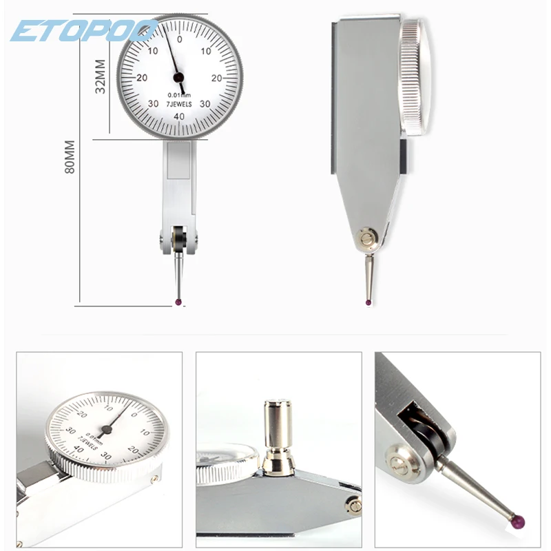 0-0.2mm 0.002mm 7Jeweld Miron Dial Test Indicator 0-0.8mm 0.01mm dial indicator dial Level Gauge Scale Precision Metric Dovetai