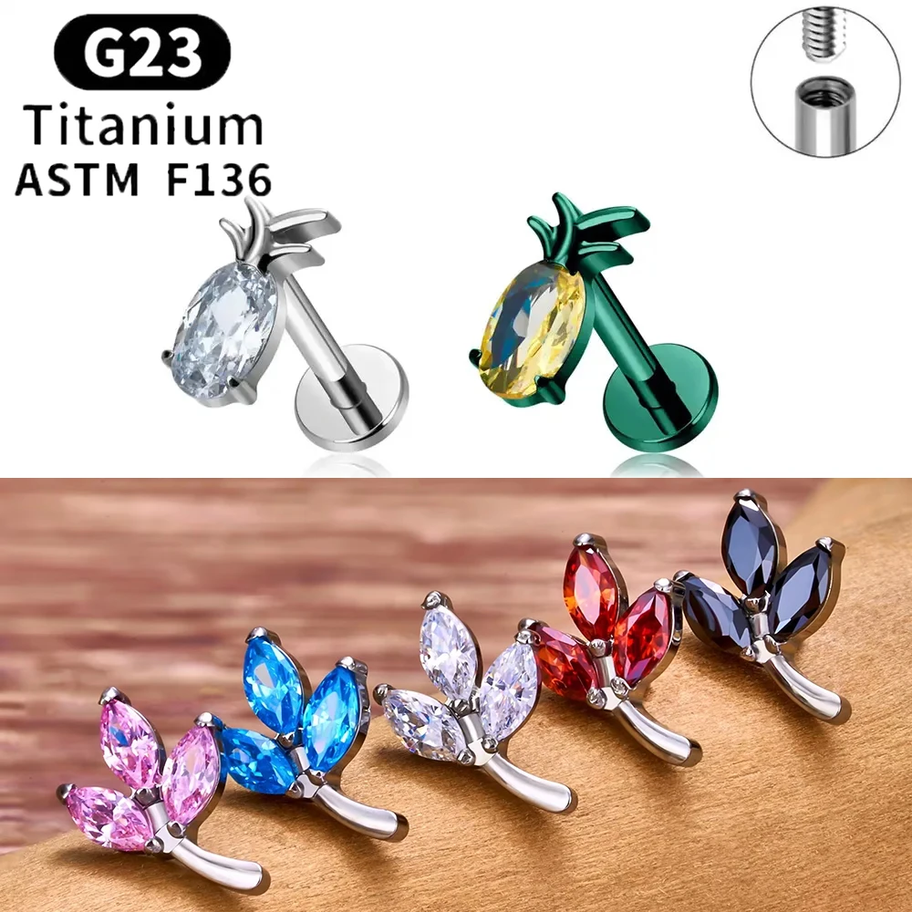G23 ASTM F136 التيتانيوم الأناناس على شكل الزركون مجوهرات الأذن الغضروف شاشة الأذن الأذن الأظافر الأنف الأظافر الشفاه الأظافر