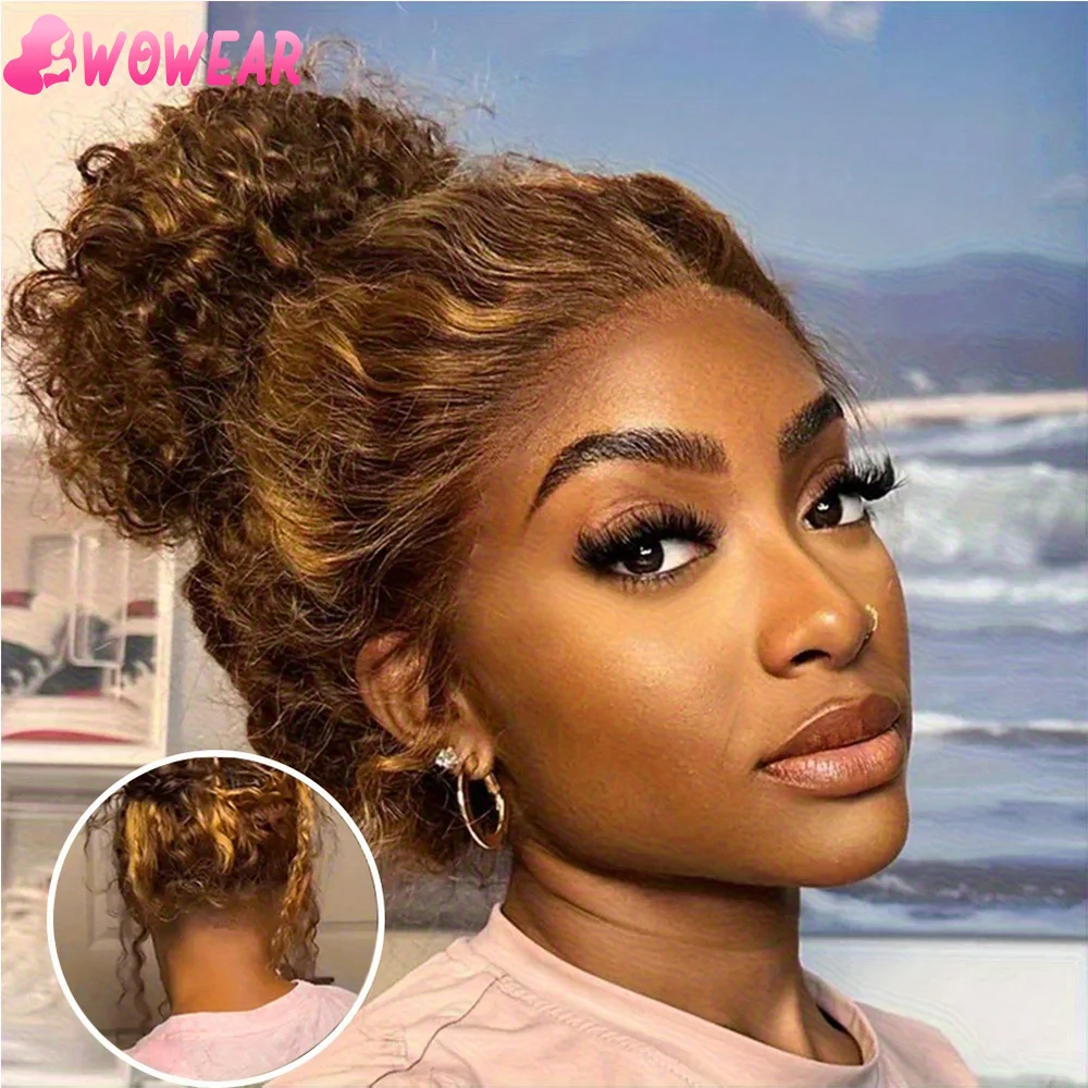 

360 Invisi Strap Highlight Wig Full Lace Curly Human Hair Wig 13x6 Deep Water Wave Frontal Wig for Women 220 Density
