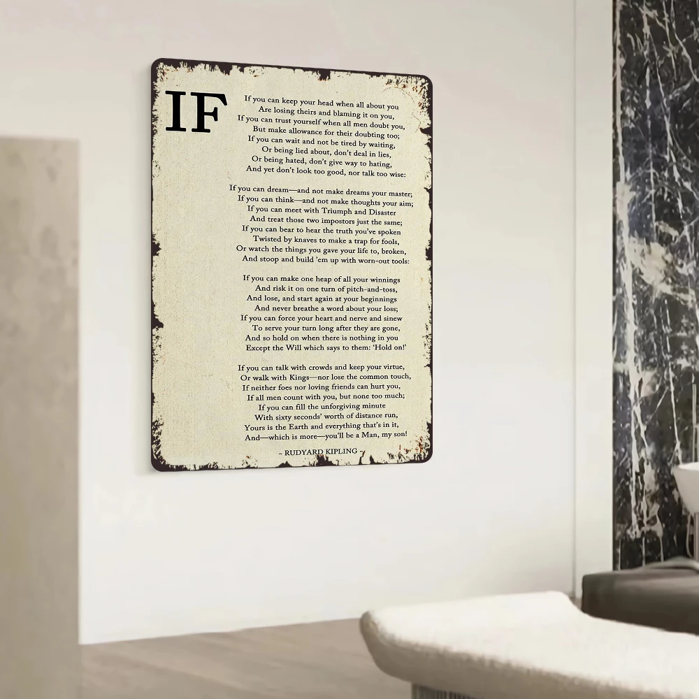 Rudyard Kipling IF Poem Iron Wall Art Vintage Literary Home Decor for Study Office Living Room