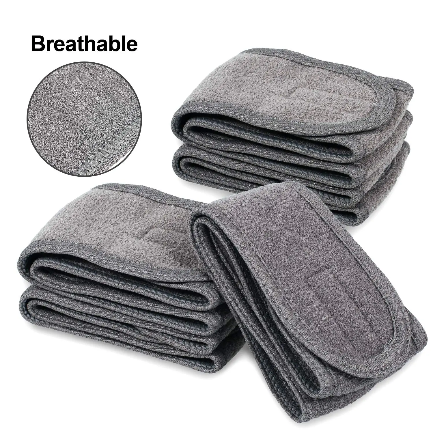 

1-Pack Soft Towelcloth Magic Tape Headbands - Gray, Adjustable, Breathable & Water-Absorbent, Reusable for Skincare & Sports