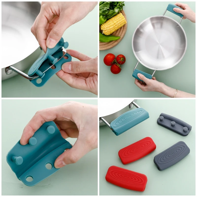 2/4PCS Silicone Pan Handle Cover Anti-scalding Protective Cover Steamer Casserole Handle Holder Non-slip Cover Kitchen Gadgets