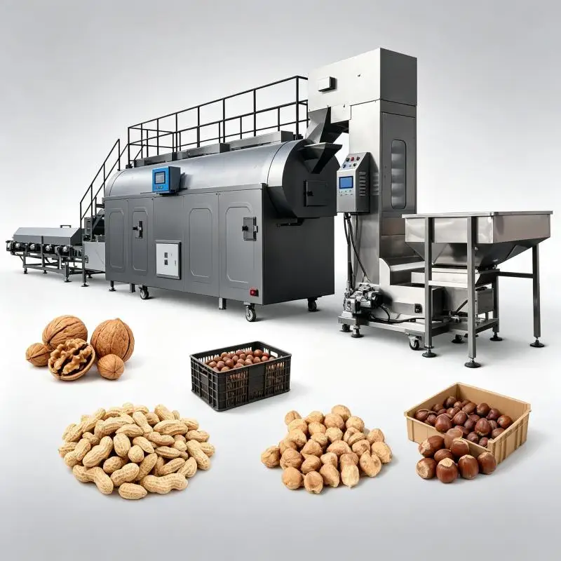 Continuous Belt Peanuts Nut Full Automatic Gas Almonds Cacao Beans Cashew Kernel Roast Roaster Line Machine