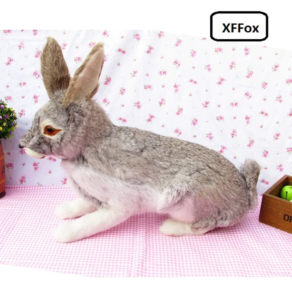 

big lovely real life gray rabbit model plastic&furs new squating rabbit gift about 44x15x35cm xf2001