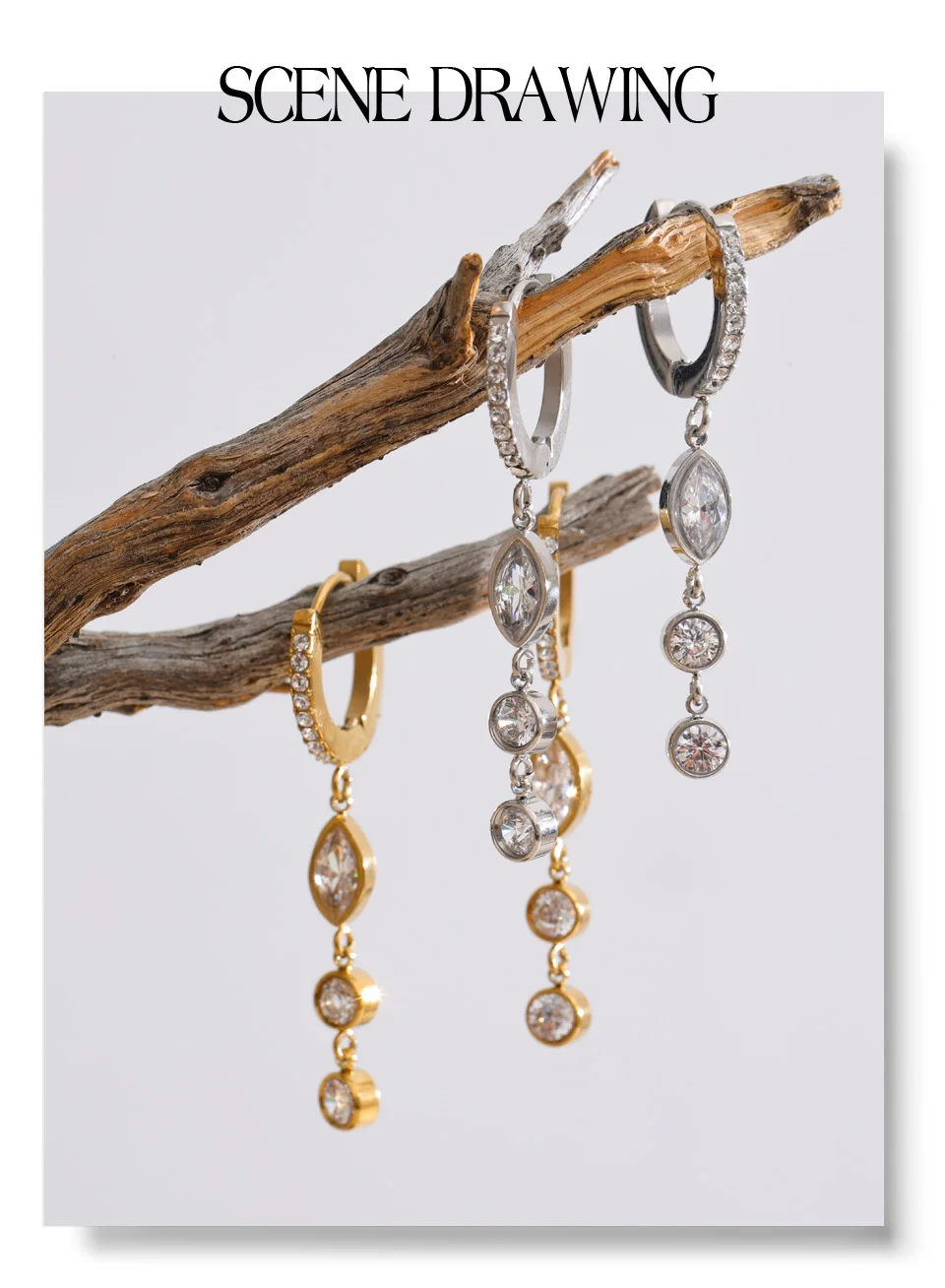 Yhpup Hochwertige Edelstahl-Ohrringe mit kubischen Zirkonia-Ketten, baumelnde Ohrringe, täglicher Edelstahl, modischer Premium-Damenschmuck – Detail 4
