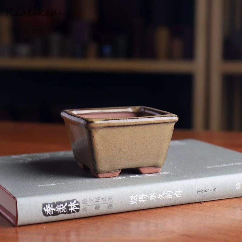 2026 New Chinese Square Ceramic Flower Pot Simple Home Desktop Decoration Flower Pot Glazed Ceramic Flower Pot with Holes LJ447