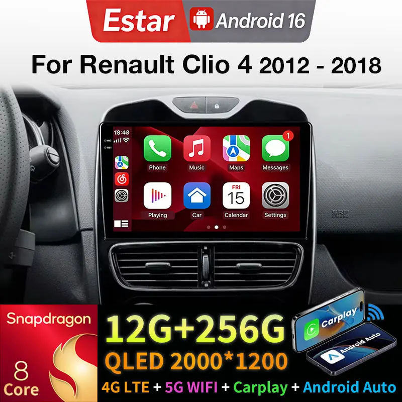 Android 16 Car Radio For Renault Clio 4 2012 2013 2014 2015 2016 Multimedia Video Player Wireless Carplay Android Auto BT Stereo