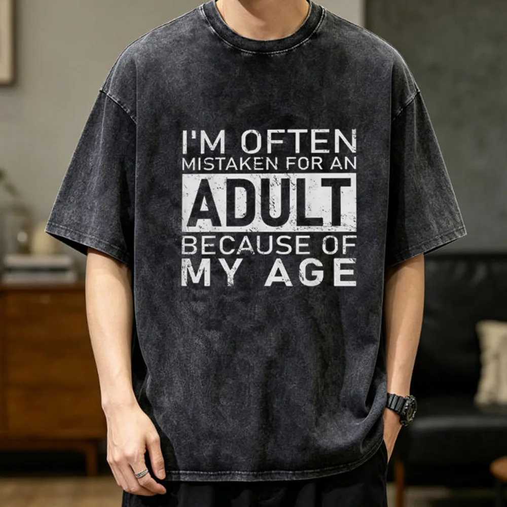 I'm Often Mistaken for An Adult Because of My Age Vintage Washed cotton men Punk 80s streetwear korean clothes Vintage Grunge