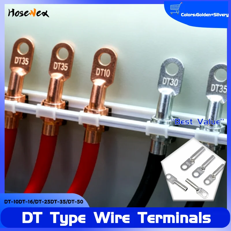 DT-10/16/25/35/50 Battery Cable Terminals for Auto and Car Electrical Wiring  Terminals Heavy-Duty DT Series Copper Crimp Lugs