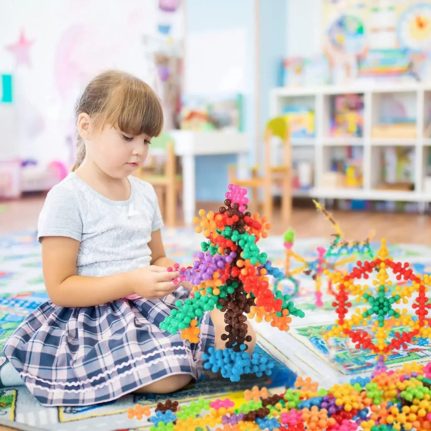 

60/300PCS Plum Blossom Building Blocks 3D Bricks Toys Baby Snowflake Building Blocks Toys DIY Educational Blocking Toys Gifts