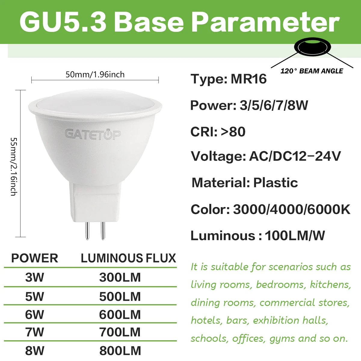 1-10PCS No Flicker Led 12V MR16 Spot Light Bulbs AC DC 12-24V 120 Bean Angle 80+CRI 3W 5W 6W 7W 8W 100LM/W  Replace Halogen Lamp