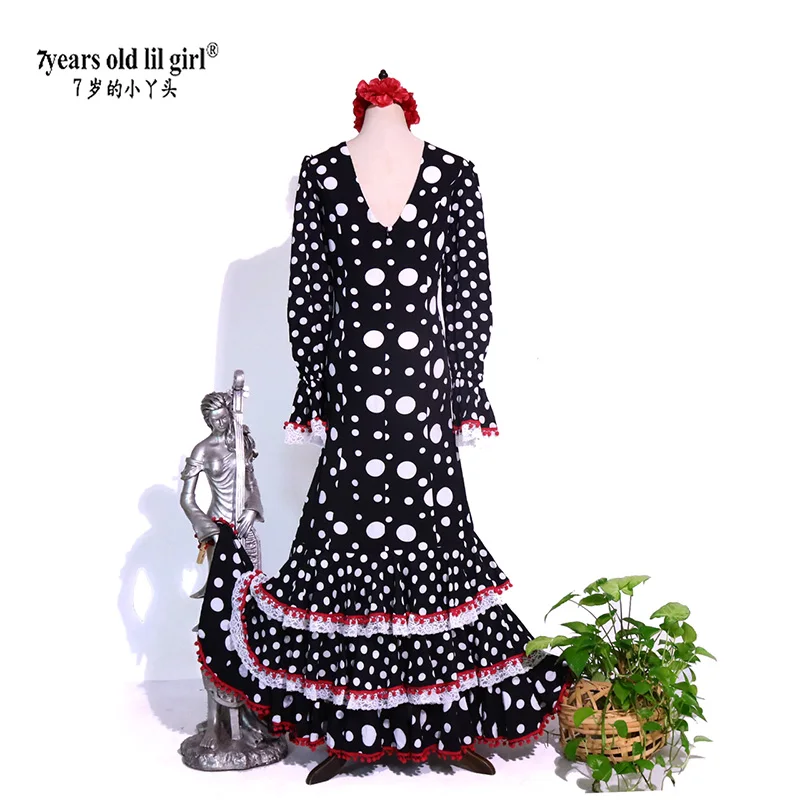 Women Girl Spanish Flamenco Top-Skirt Costume Customized Dress Gyspy Festival Performance Dance Wear Set ENE15