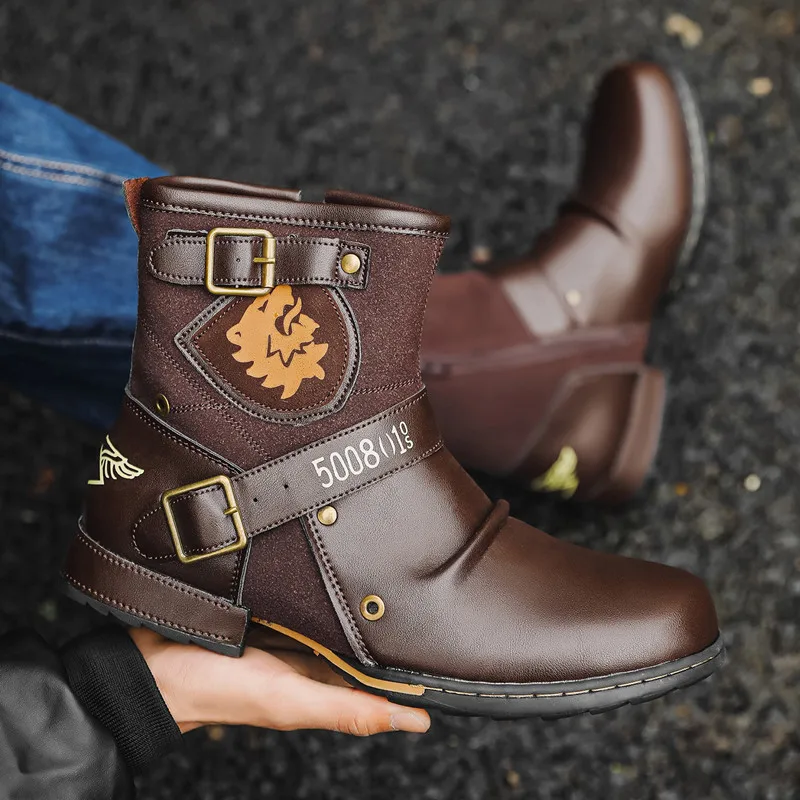 Luxury New Cowboy Men's Ankle Boots High Quality Retro Men Motorcycle Boots Fashion Western Boot Metal Style Zip Men Shoes 39-48 view 6