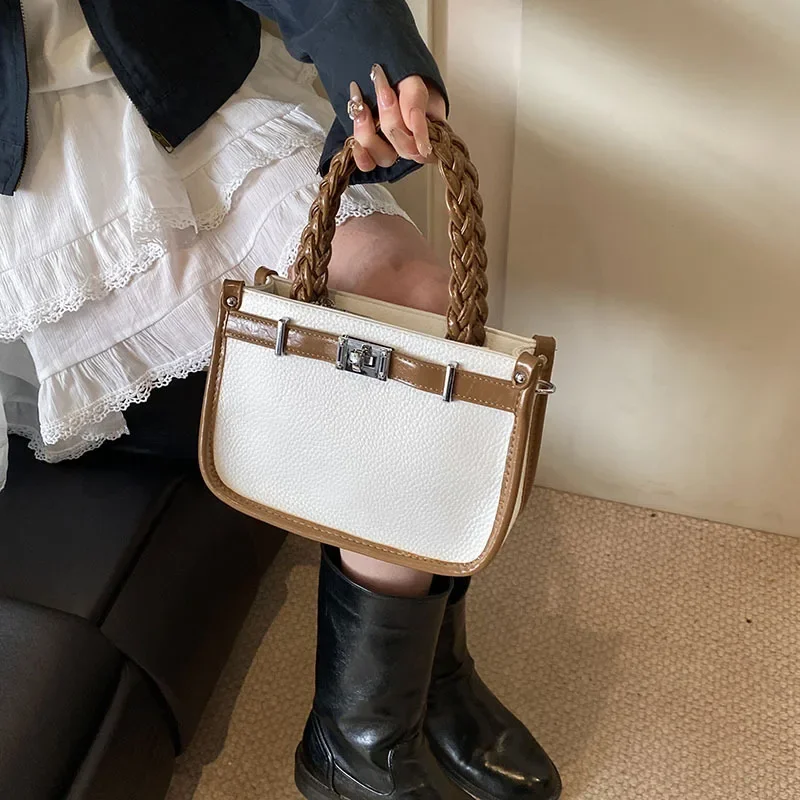 Весна и осень 2024, нишевый дизайн, контрастные цвета, сумка ручной работы, женская большая вместительная сумка-тоут из личи, корзина для овощей