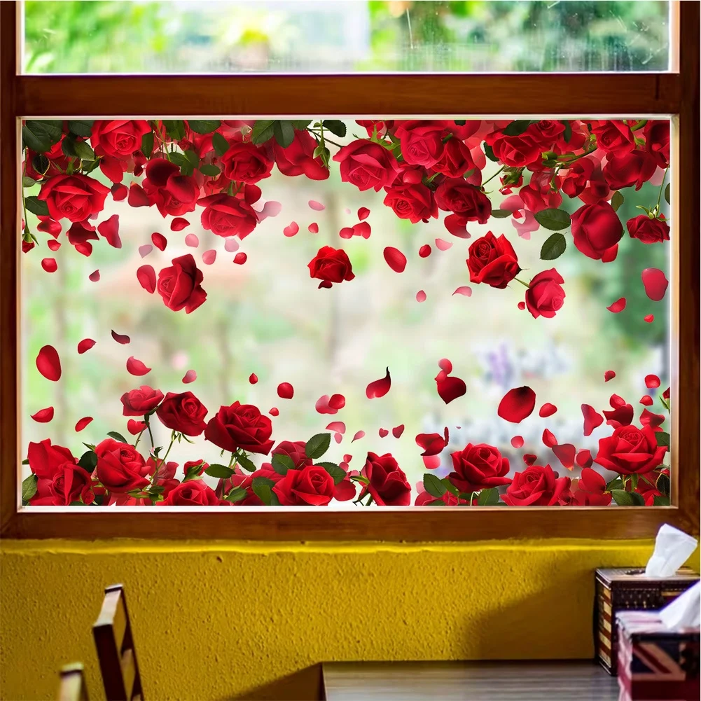 Glass Compatible 3D Rose Decor with Self Backing PVC Material for Residential Interior Decoration and Visual Interest