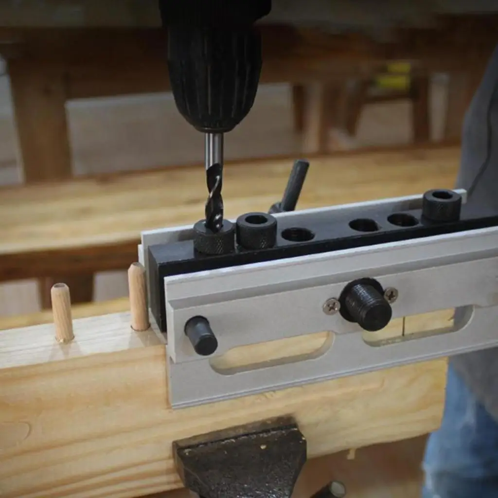 Self Centering Dowel Jig Adjustable Metal Positioner Complete Doweling Kit Drill Attachments for Woodworking