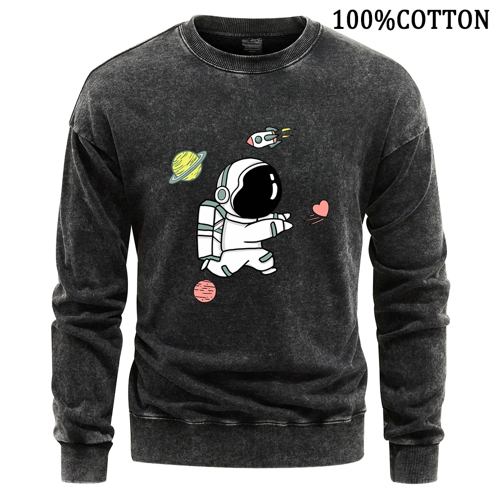 Sweat à capuche en coton de dessin animé AstronsomPlanet pour hommes, sweat à capuche vintage lavé, sweat à capuche doux et confortable, sweat à capuche chaud Street, PVD, Y