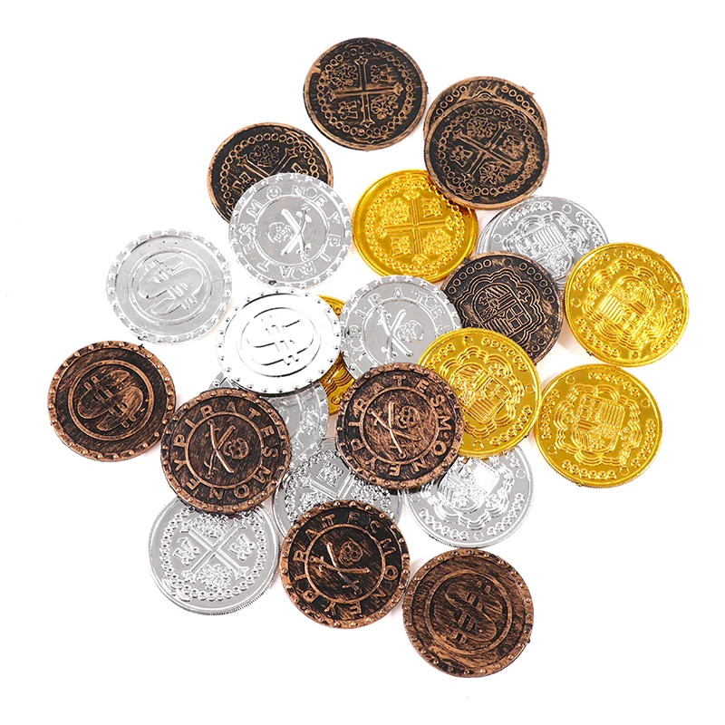 

100pcPlastic Gold Coins Captain Pirate Party Pirate Treasure Chest Gold Coin Toy