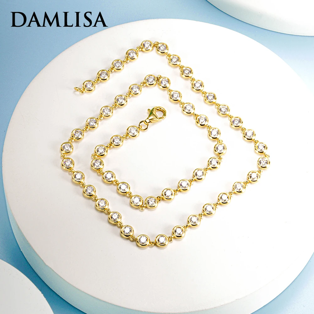 DAMLISA 3mm 7cttw Moissanite Necklace for Women Men Solid 925 Silver 18 inch/45cm Chain Tennis Necklace for Engagement Christmas