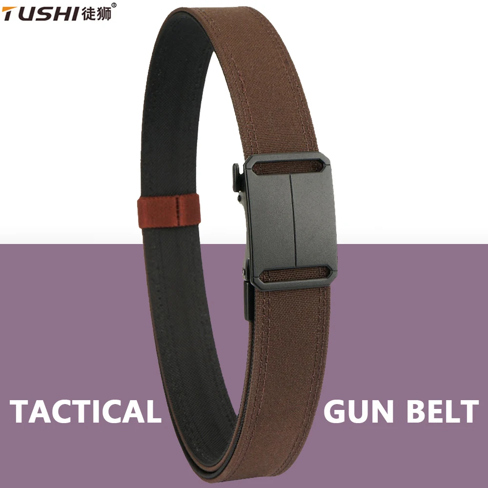 

TUSHI Tactical Belt for Men Automatic Buckle Lightweight Wide Belt Military Hard Gun Belt 130cm Black Casual Hunting Girdle Male