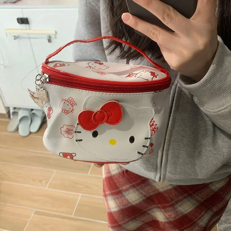 Sac à cosmétiques Hello Kitty pour femme, sac de rangement portable, grande capacité, motif de dessin animé créatif, doux et mignon, simple et à la mode