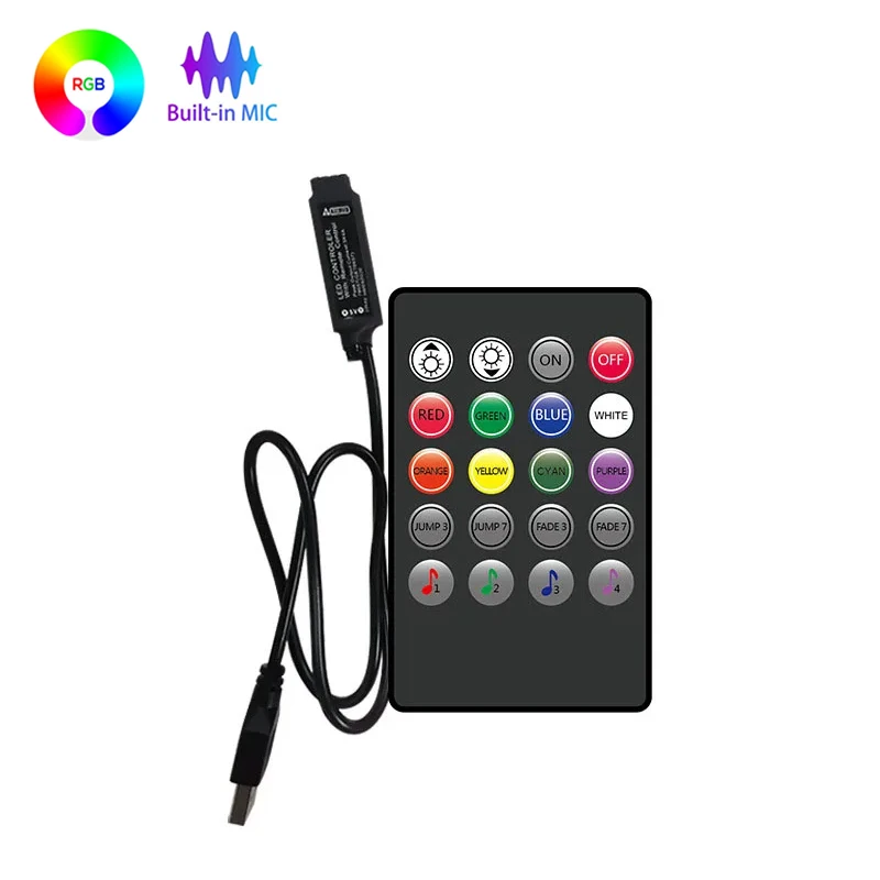

USB Rgb Controler 5V 4Pin Rgb Led Controller Music Sync Smart Led Lights Controller Color Changing Rgb Controller 20Key Remote
