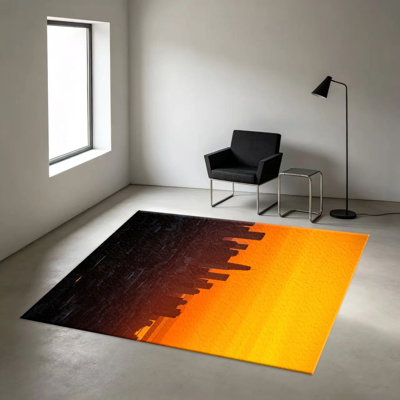 Sunset Orange City Skyline Silhouette Carpet Urban Landscape Non-Slip Floor Mat