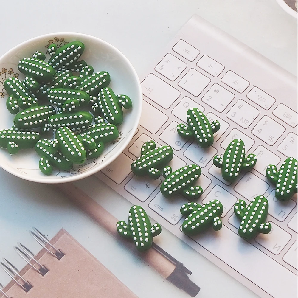 Chenkai 50pcs Catus Shape Beads Silicone Beads BPA Free Teething Infant Chewable Dummy Necklace Pacifier Toy Gift Accessories