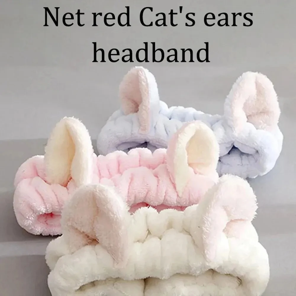 Diadema con orejas de gato de dibujos animados, diadema especial para niñas para lavar sus caras y aplicar máscaras, banda para el cabello para lavabo y banda para el cabello