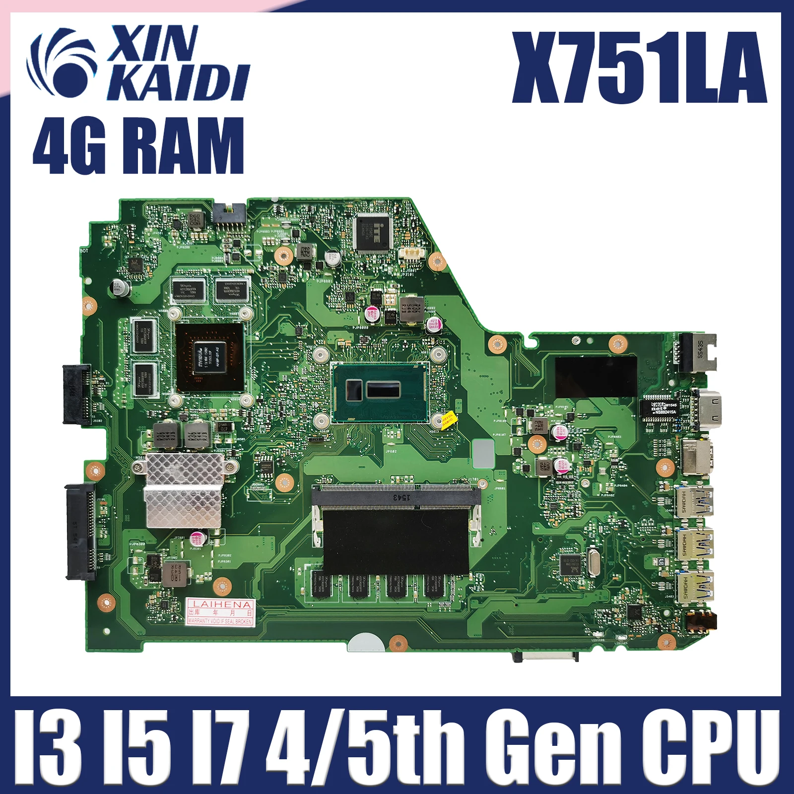 

X751LD Mainboard for ASUS X751LA X751LAB X751LJ X751LB Laptop Motherboard With i3 i5 i7 4th/5th Gen CPU V2G 4GB-RAM