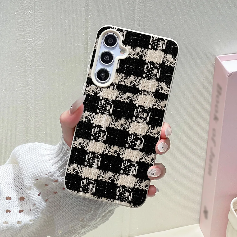 Faux-woven Style Pattern Phone Case For Samsung S26 Ultra S25 Ultra S24 FE S23 Ultra A56 A55 A36 A37 A17 Leather Texture Cover
